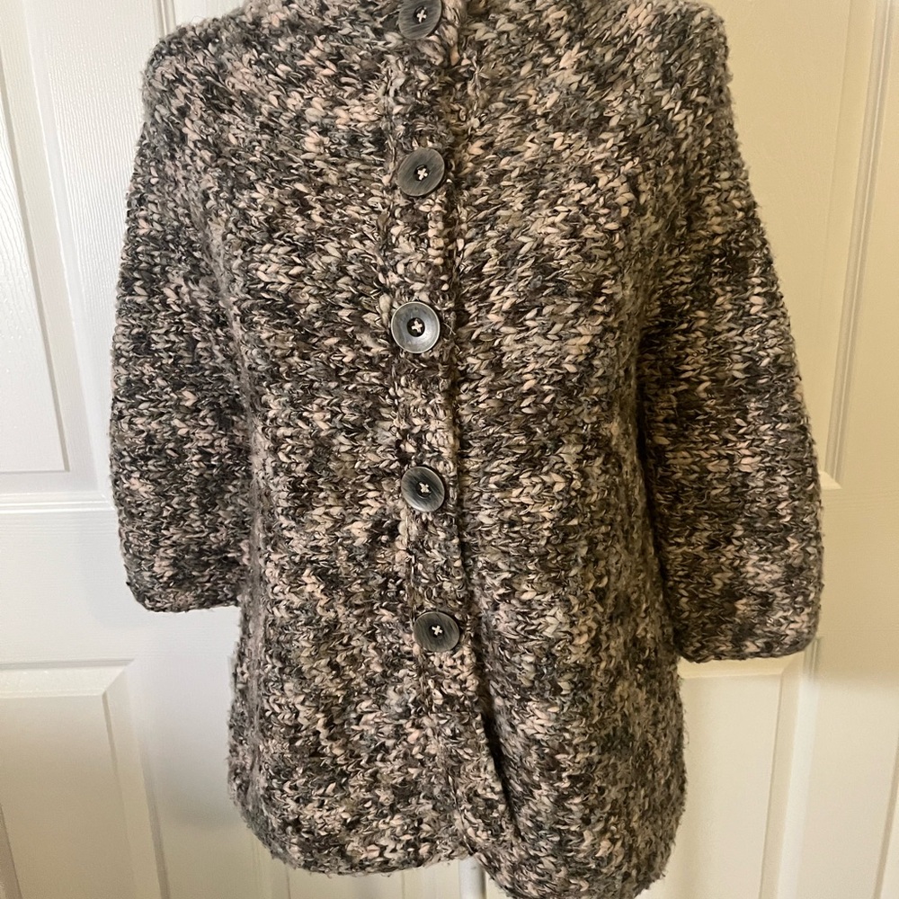 Nic + Zoe Chunky Knit Button Front Cardigan Gray Cream Size Medium - Picture 2 of 7